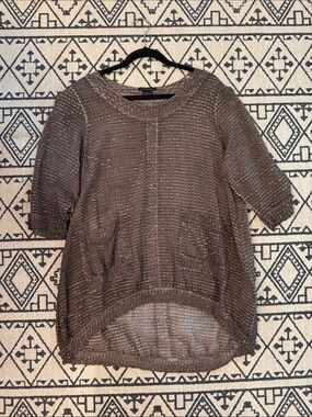 Grizas Taupe Textured Silk Blend Tunic Blouse